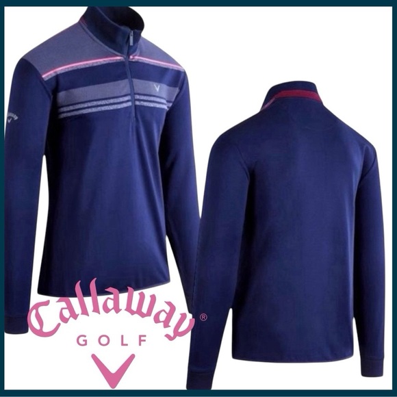 Callaway Navy/Pink Stripe 1/4 Zip Pullover Sweater (S) - Picture 1 of 12
